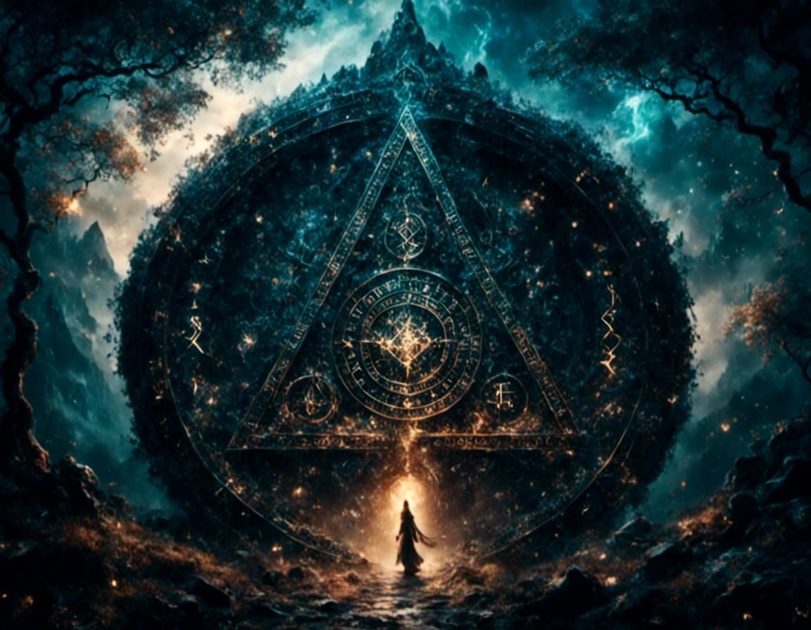 Magic Mountain with Glowing Runes