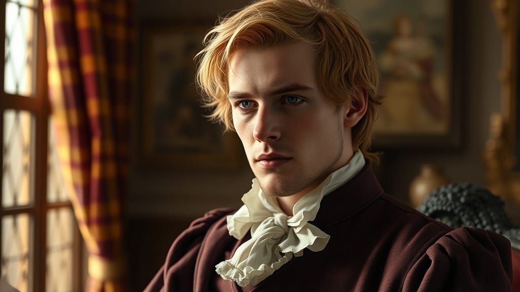 Duke in Elegant Study with Honey Blonde Hair