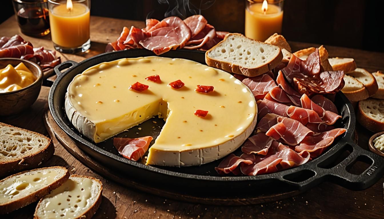 Delicious Melted Raclette Cheese Still Life