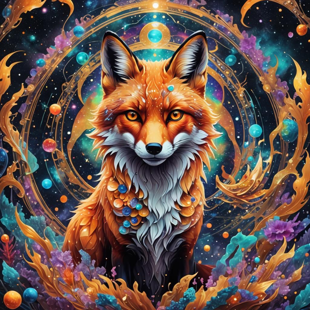 Holographic Cosmic Fox Illustration