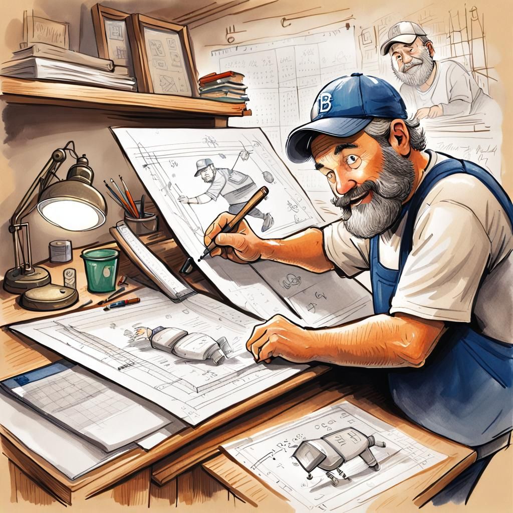 Humorous Engineer Designs Baseball Team: Storybook Illustrat...