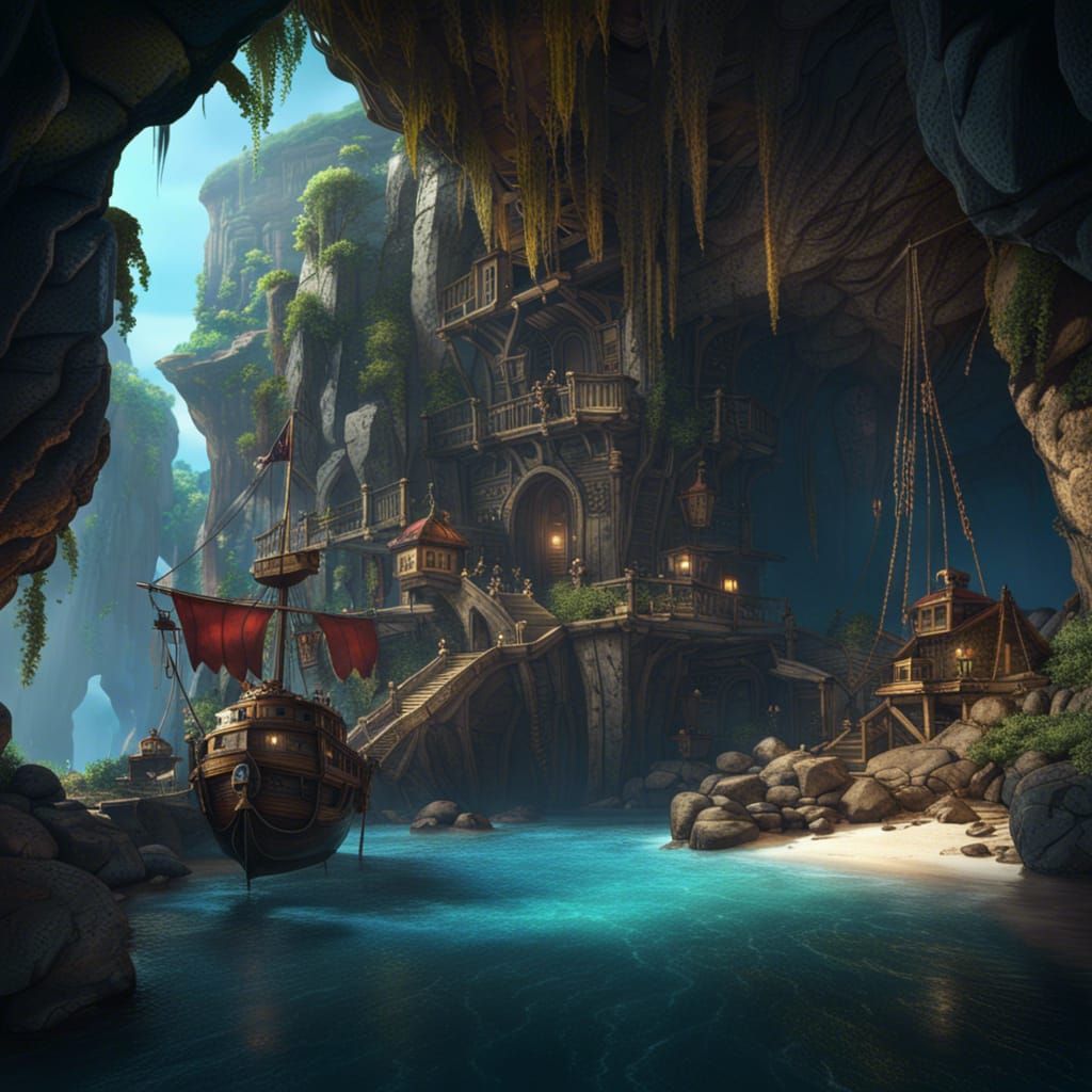 Pirate Hideouts: Detailed Matte Painting in Island Cave