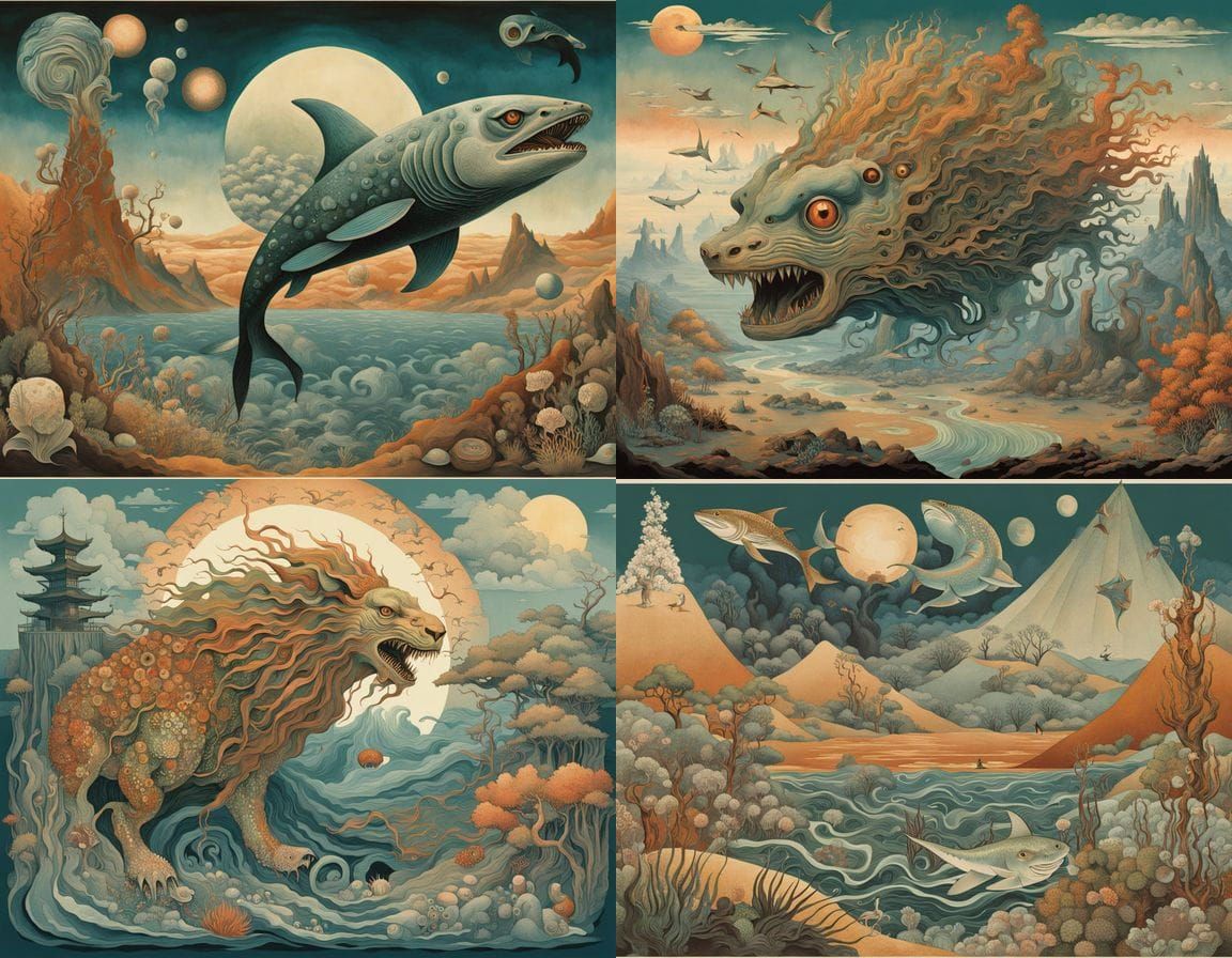 Bizarre Mutant Creature in Surreal Desert Landscape