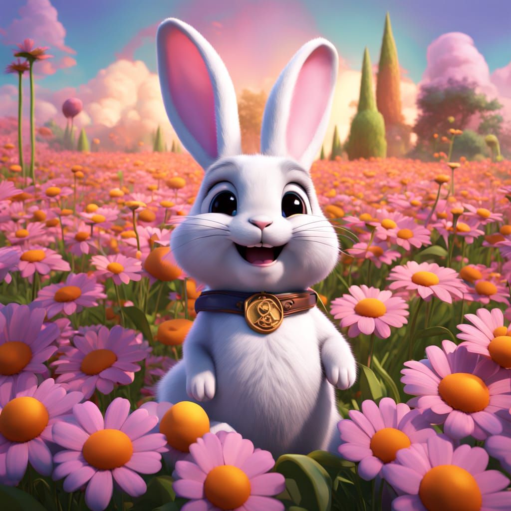 Laughing Bunny on Throne in 3D Digital Art