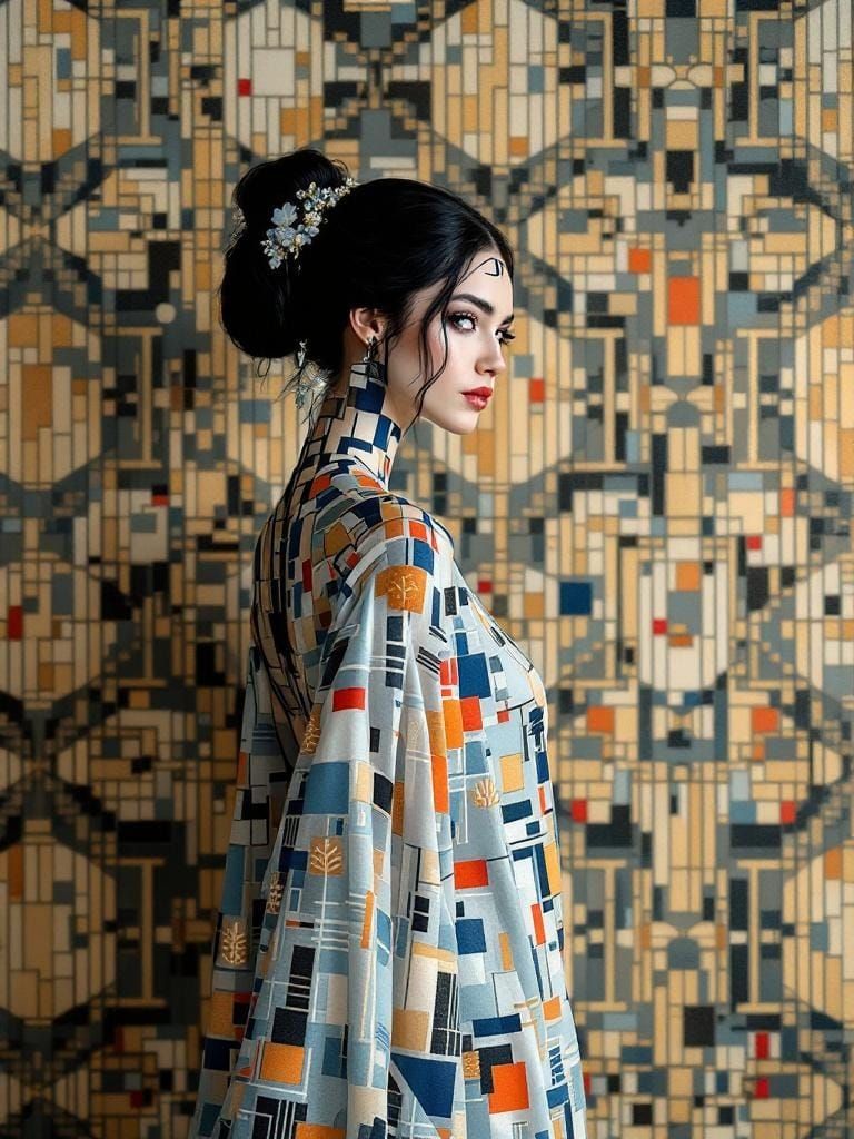 Woman Merging With Geometric Wall Art, Golden Age Illustrati...