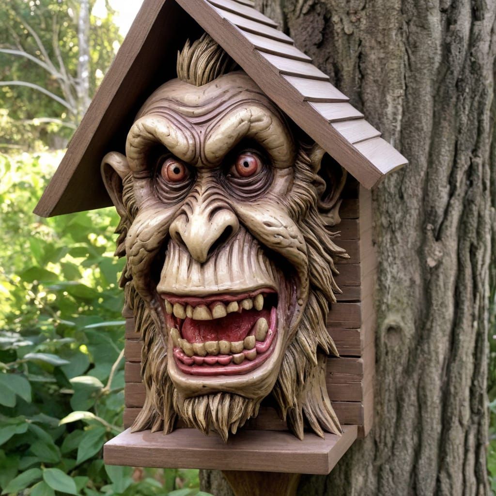 Zombie Monkey Clown Birdhouse Wood Carving