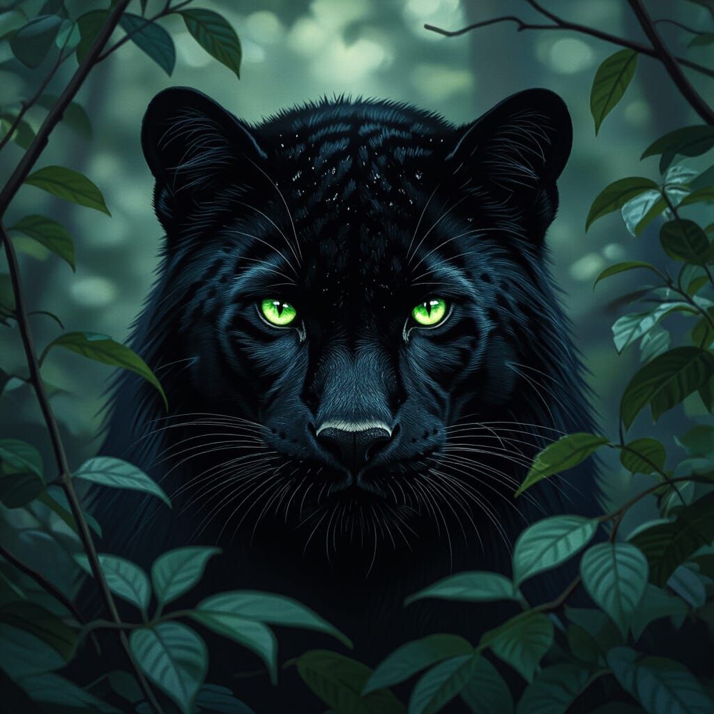 Black Panther with Piercing Gaze in Dark Forest