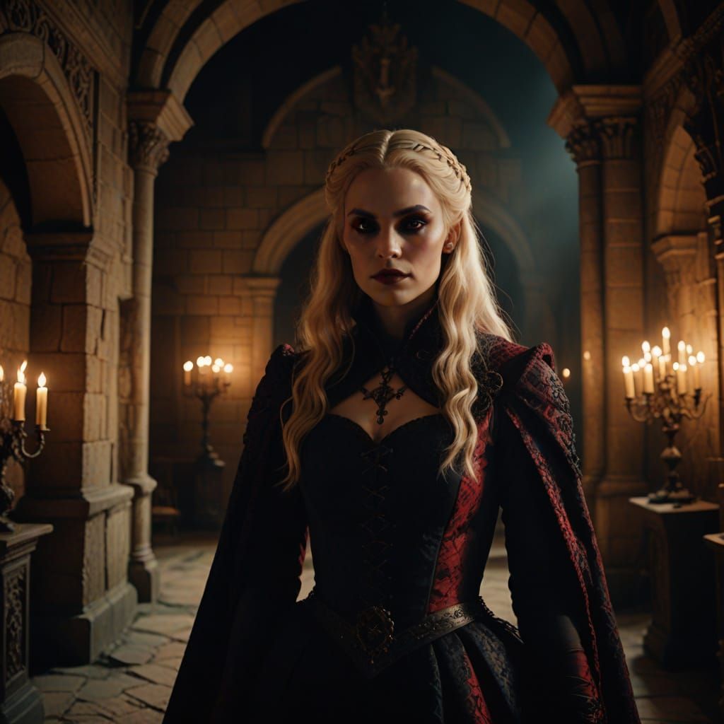 Hyperrealistic Duchess Vampire in 15th Century Castle