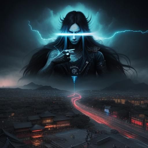 Surreal Hard Rock Singer with Japanese Flag