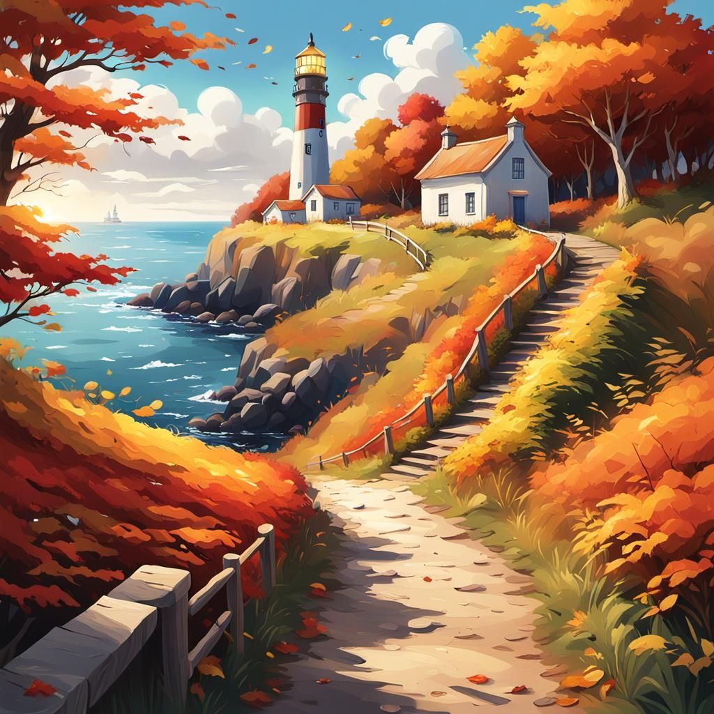Autumnal Coastal Path Oil Painting