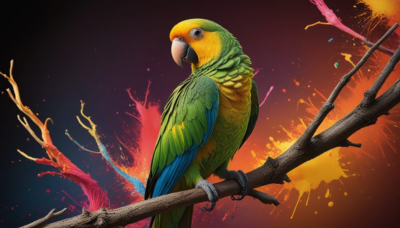 Yellow-Fronted Parrot in Dramatic Splash Art Style