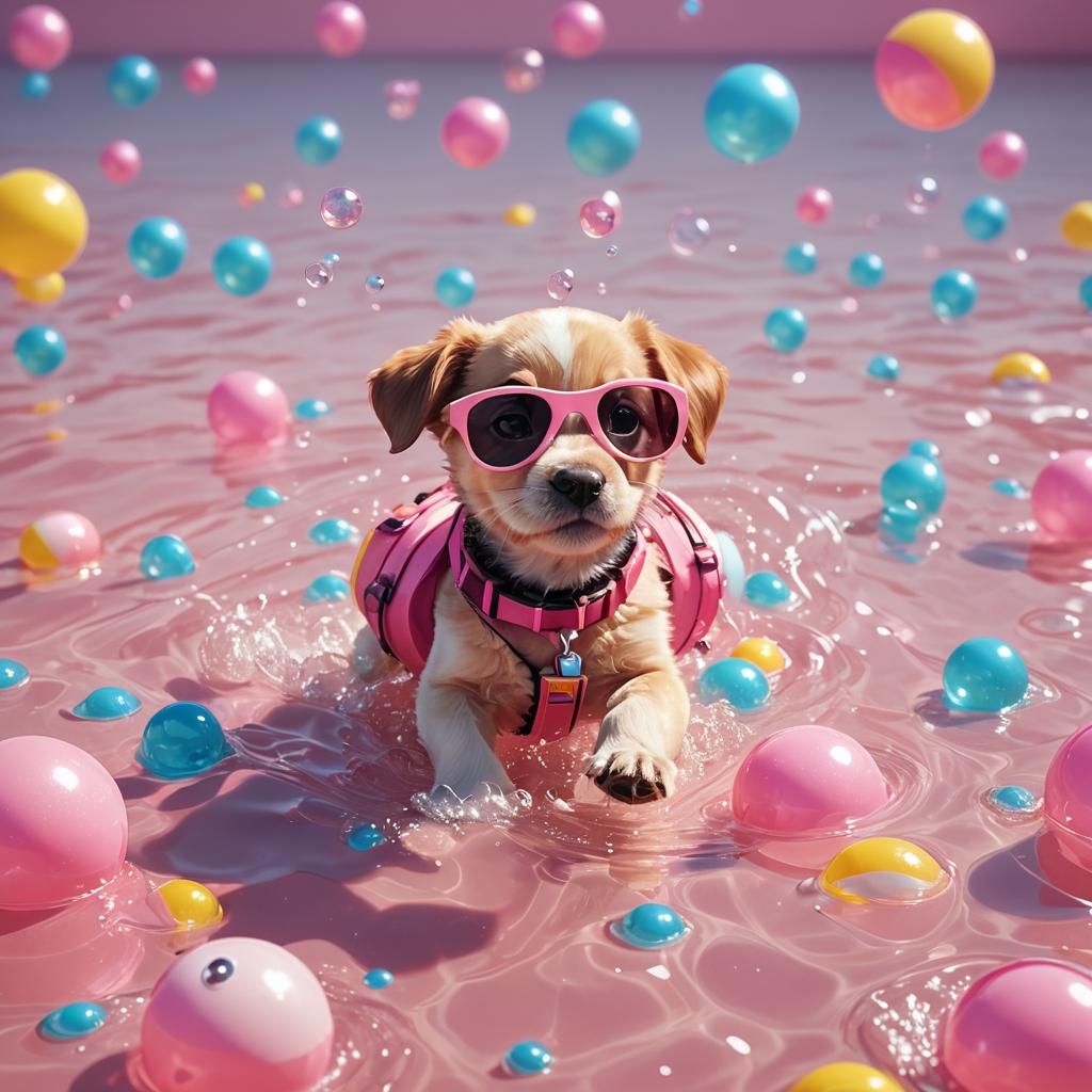 Puppy with Sunglasses and Flotation Device Illustration
