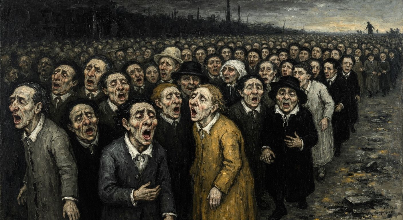 Disturbing Procession of Grotesque Figures in Goya-esque Sty...