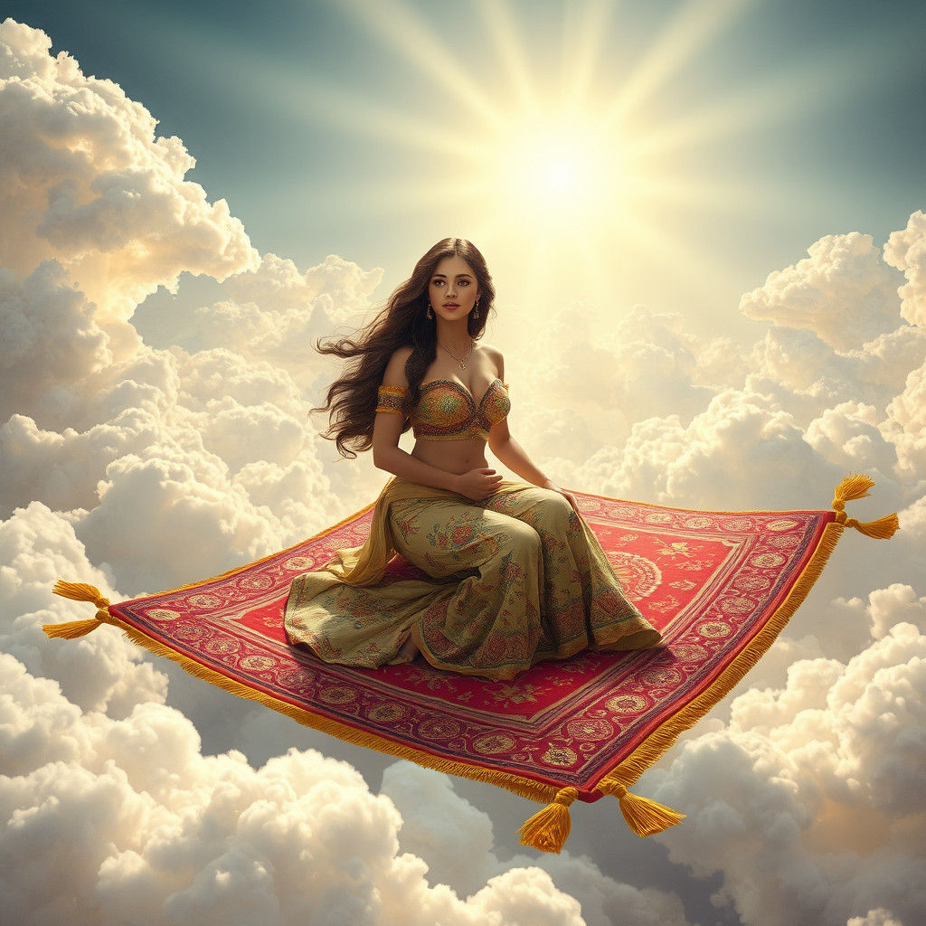 Jasmine on Flying Carpet in Pre-Raphaelite Style