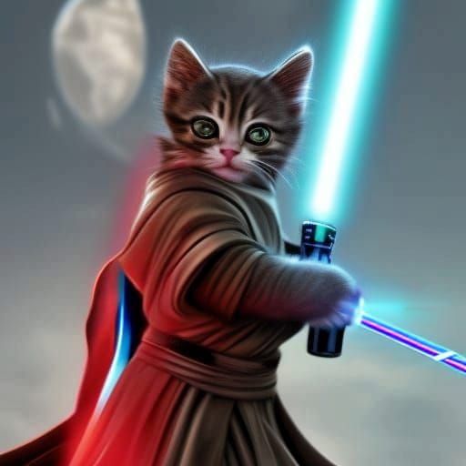 Kitten Jedi Knight with Lightsaber
