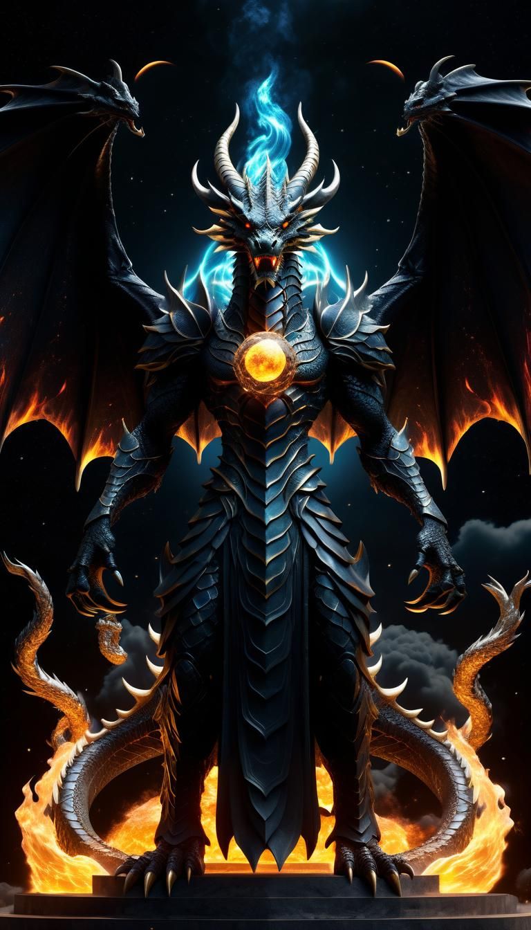 Colossal Black Dragon God of Elements: Photorealistic Render