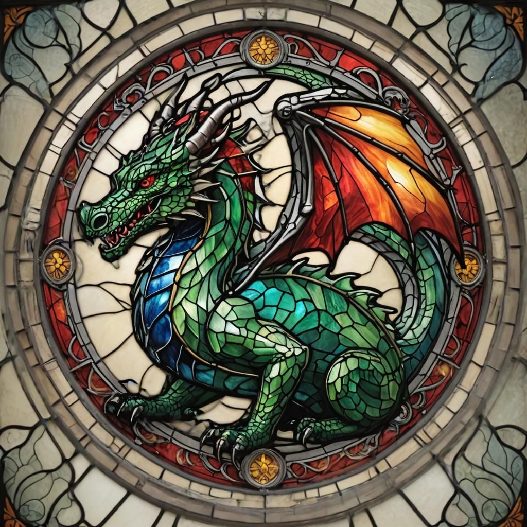 Stained Glass Norse Dragon Art