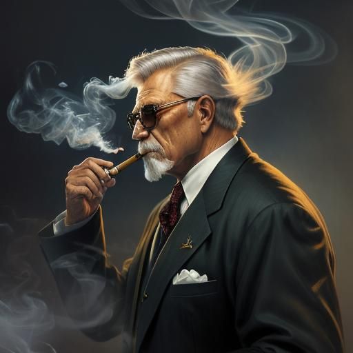 Ethereal Smoke: Old Man, Cigar, and Youthful Figure