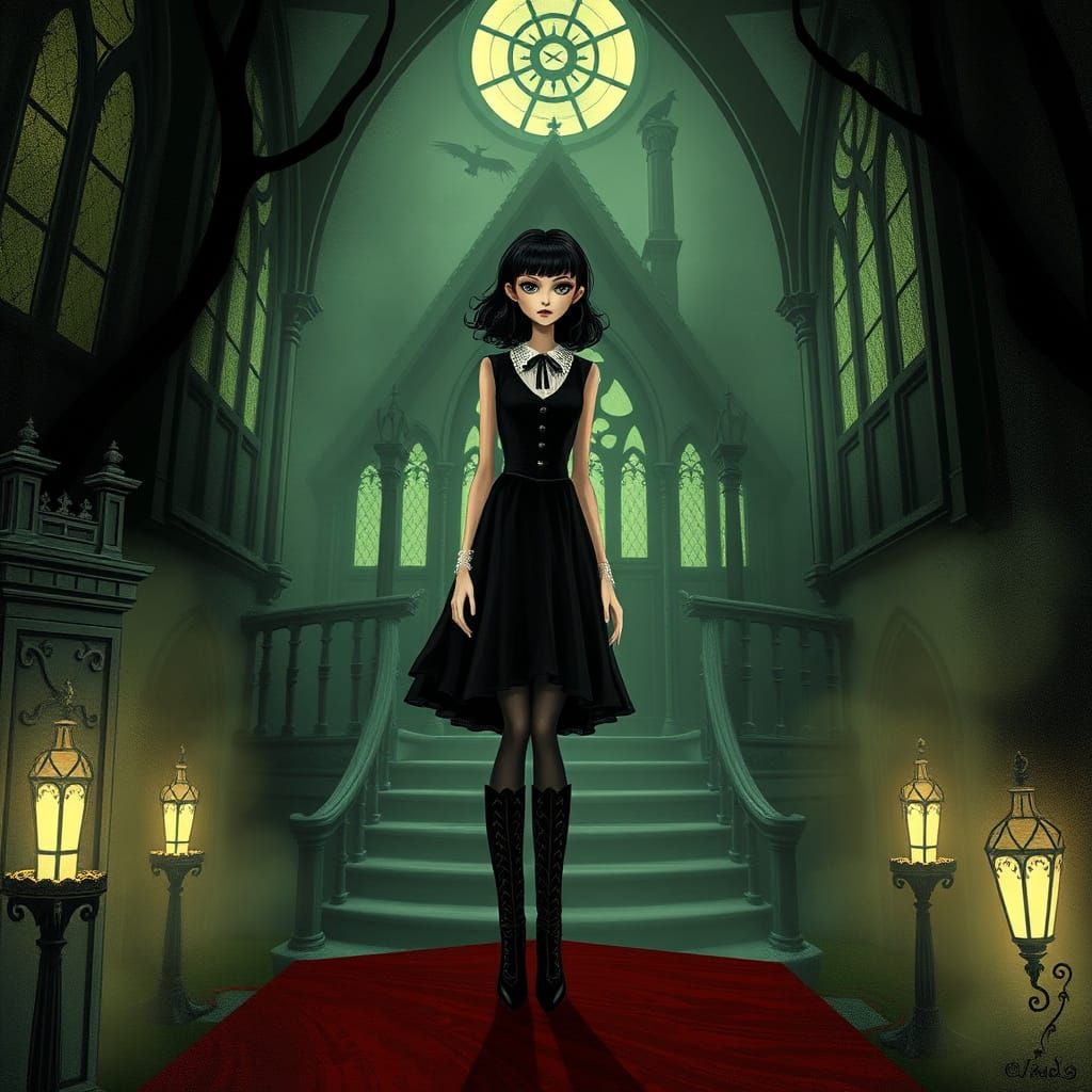 Lydia Deetz in a Gothic Mansion, Dark Romanticism