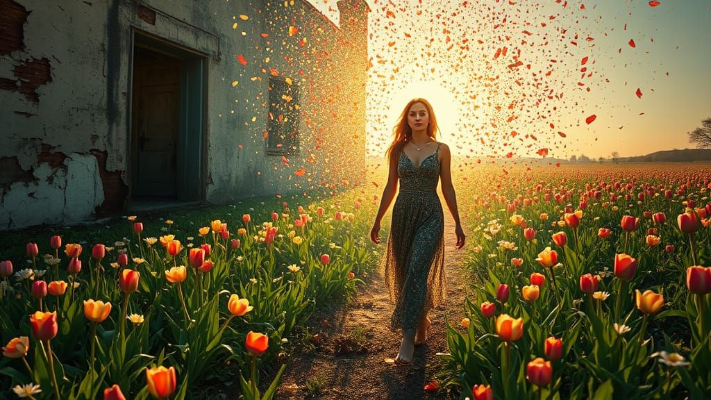 Woman and Man in Liquid Opal, Klimt Style