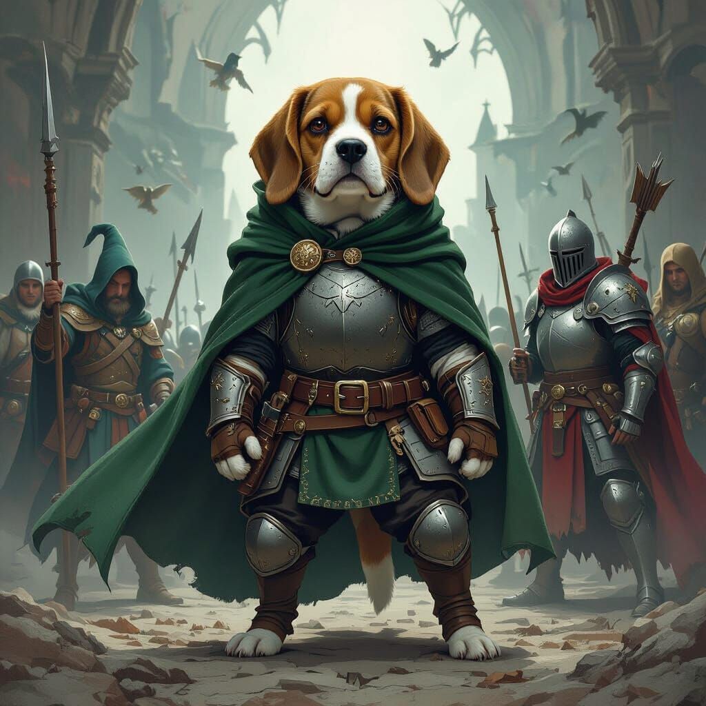 Beagle Ready for Battle in Gothic Fantasy Style