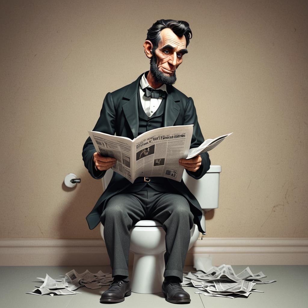 Abe Lincoln on Toilet: 3D Digital Art