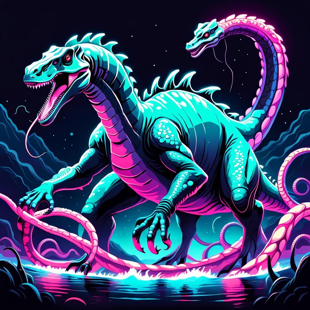 Synthwave Leviathan Brontosaurus in Outer Space