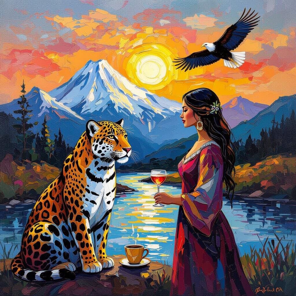Jaguar, Mother Nature, and Mountain Sunset: Neo-Impressionis...