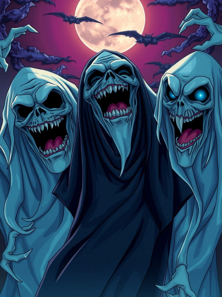 Grim Grinning Ghosts in Anime Style