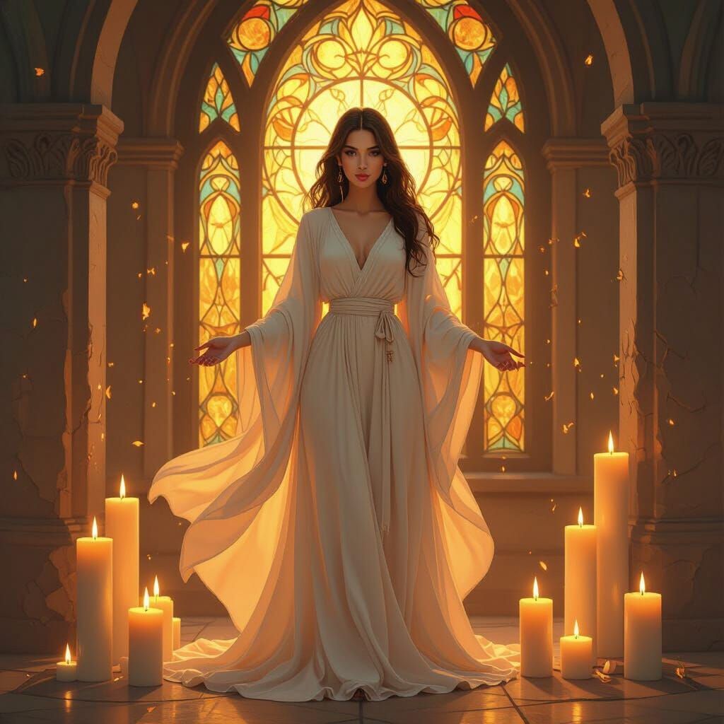 Ethereal Figure in Golden Light, Mystical Illustration