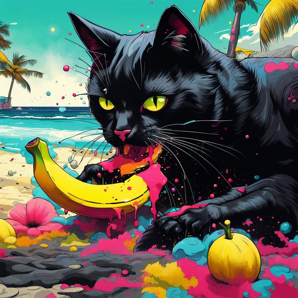Black Cat's Beachside Banana Feast: Splash Art