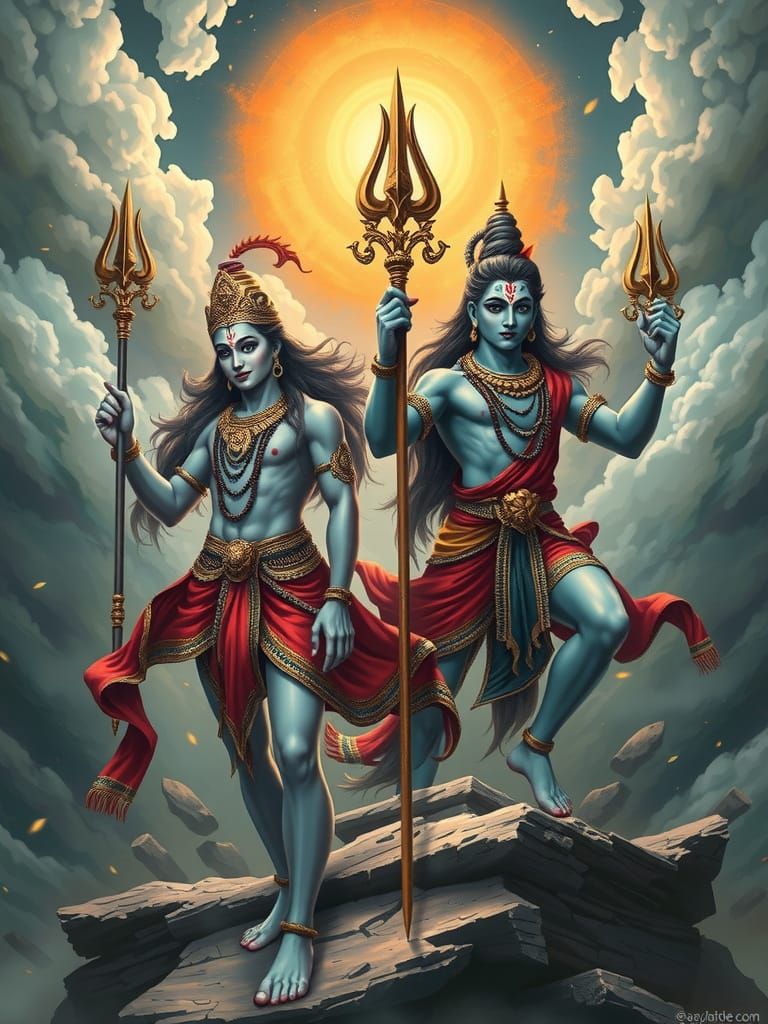 Hindu Gods Shanidev and Shiva in Epic Glory