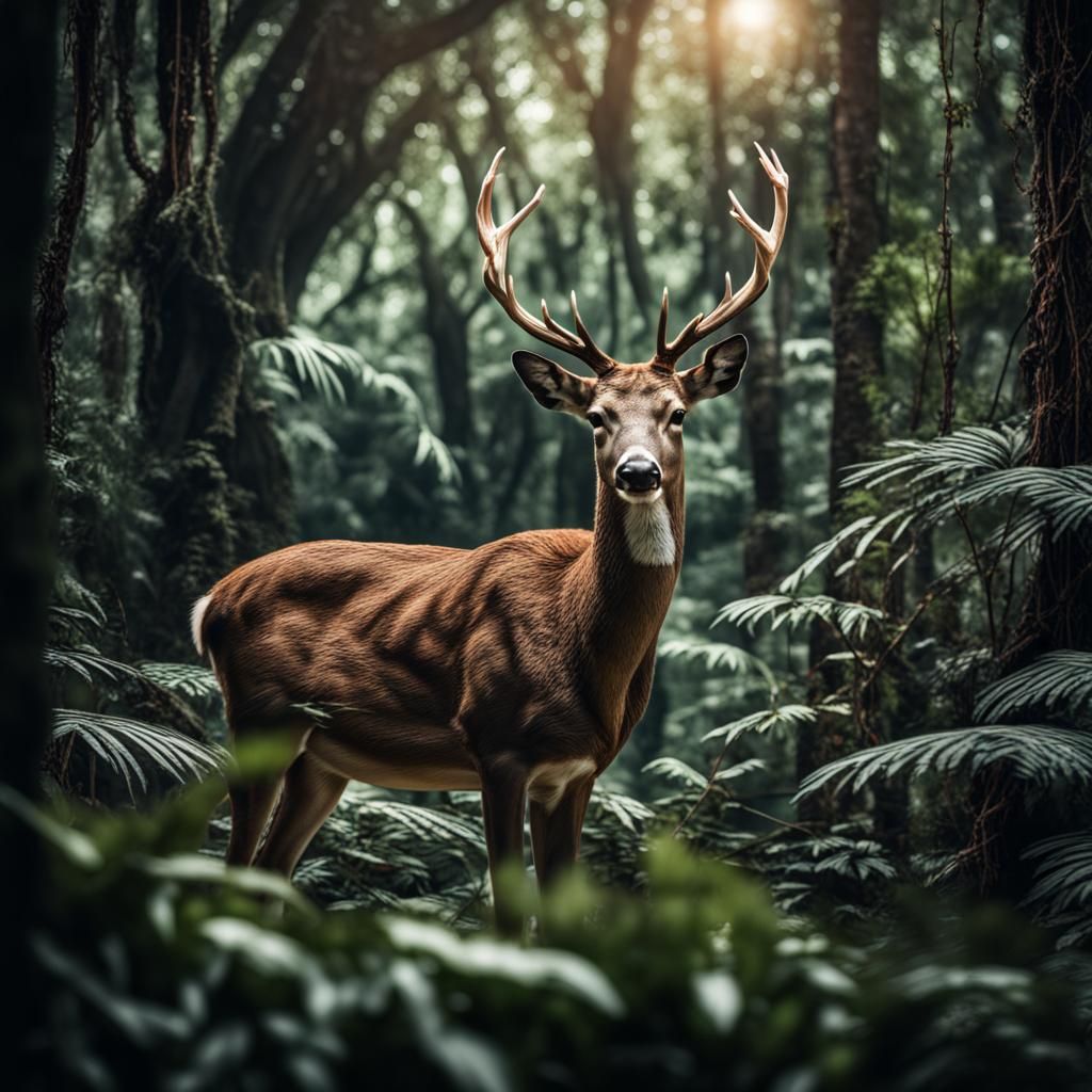 Hyperrealistic Deer in Jungle Landscape