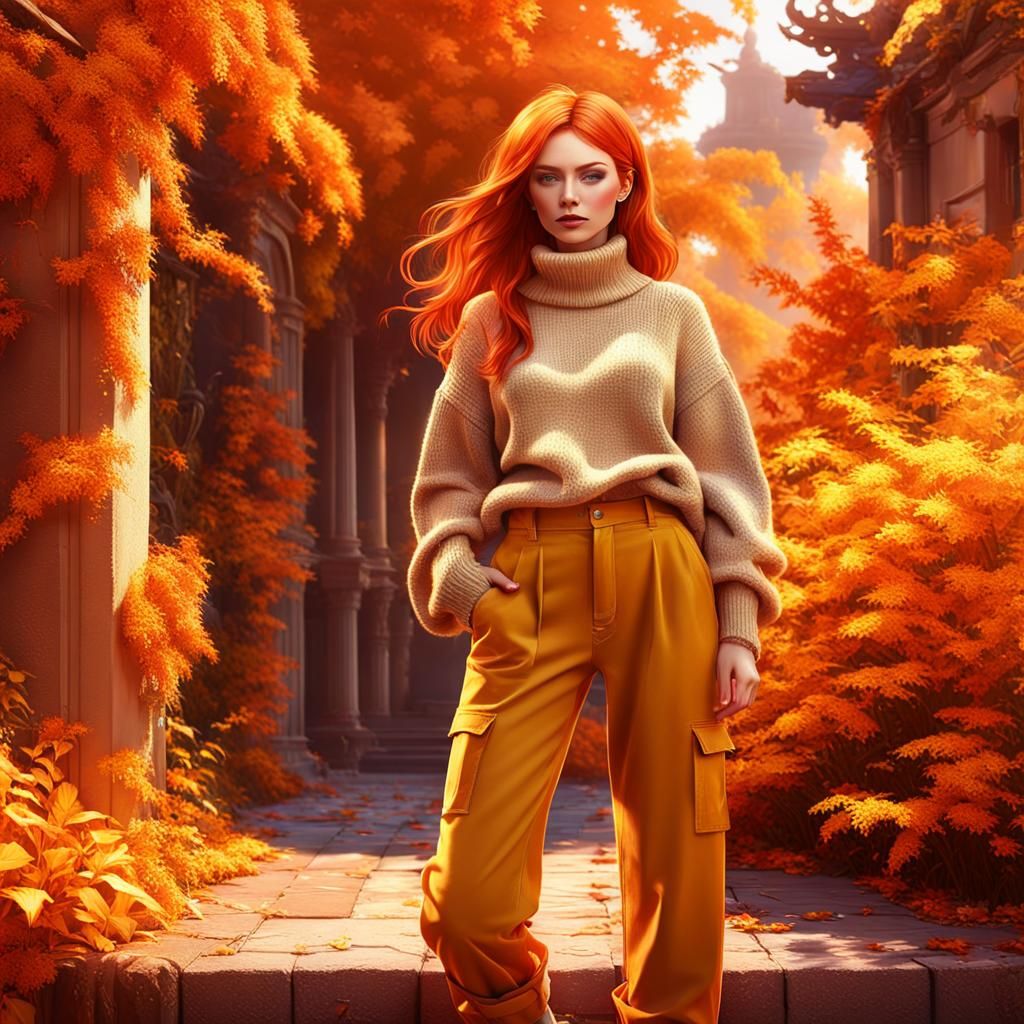 Autumn Redhead in Orange Jumper, Fantasy Art