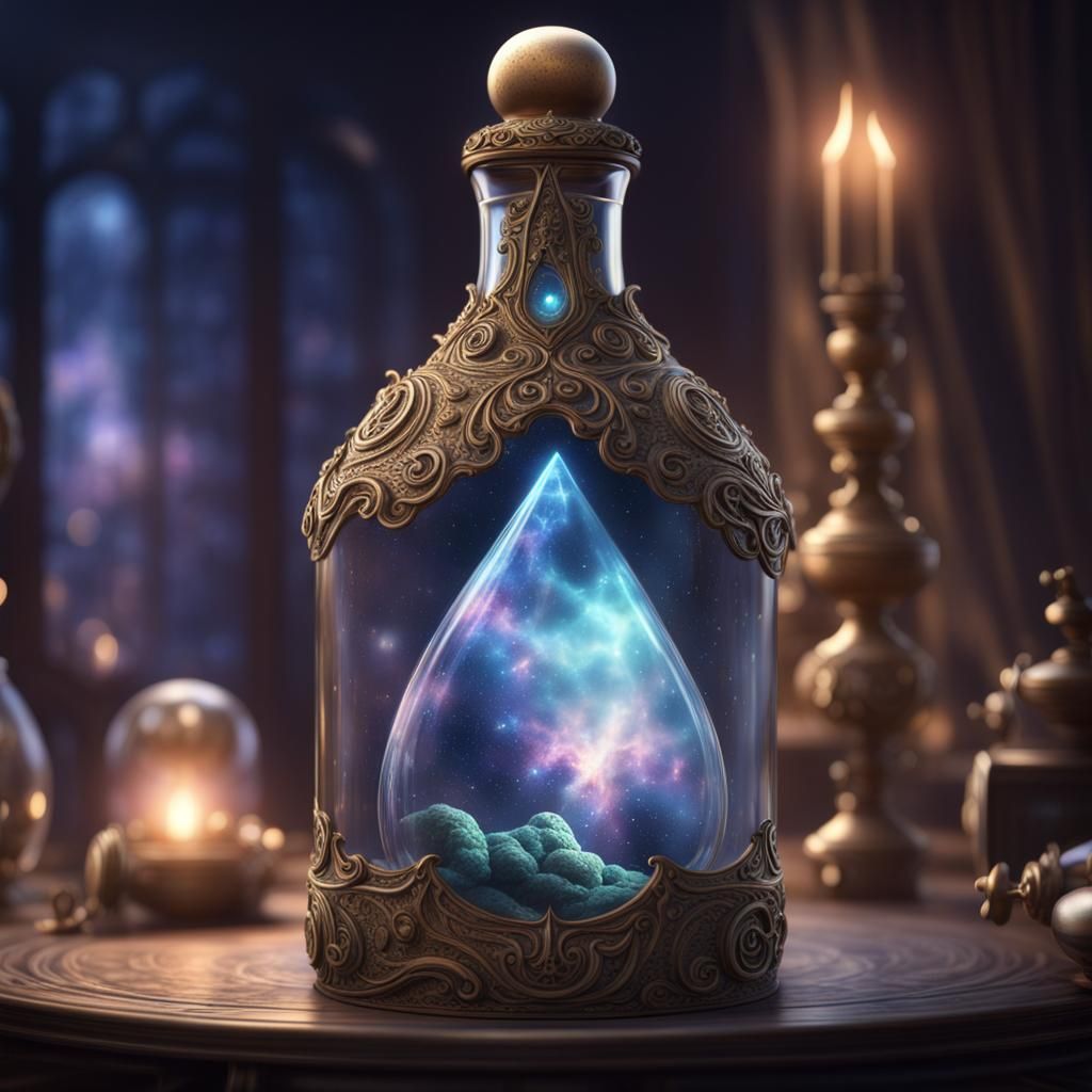 Ornate Bottle Containing a Spectral Universe