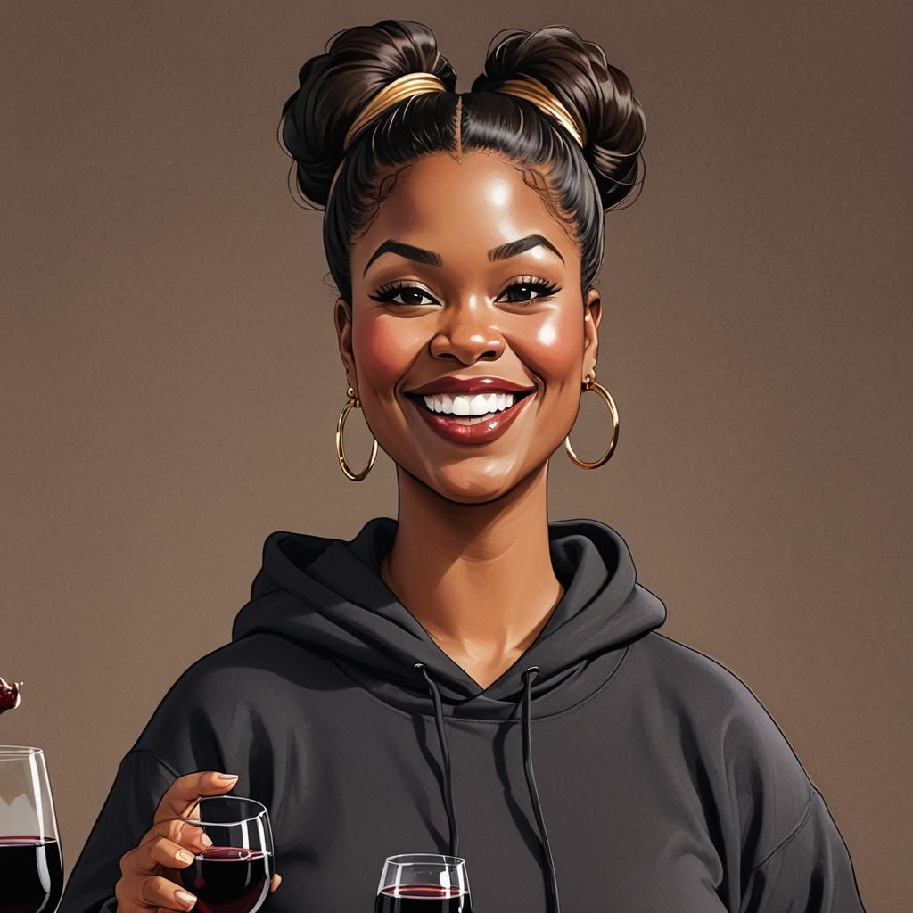 Fun Caricature of a Black Woman with Cats