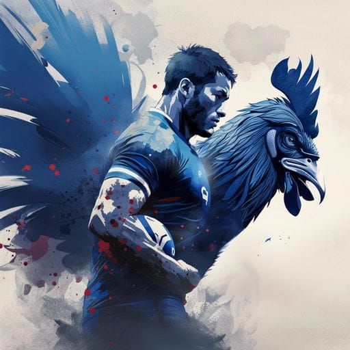 French Rugby Player Double Exposure with Rooster
