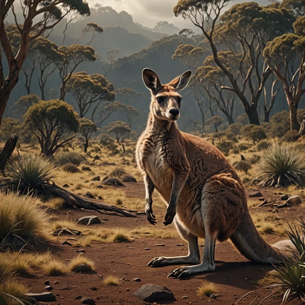 Dramatic Digital Painting of a Kangaroo