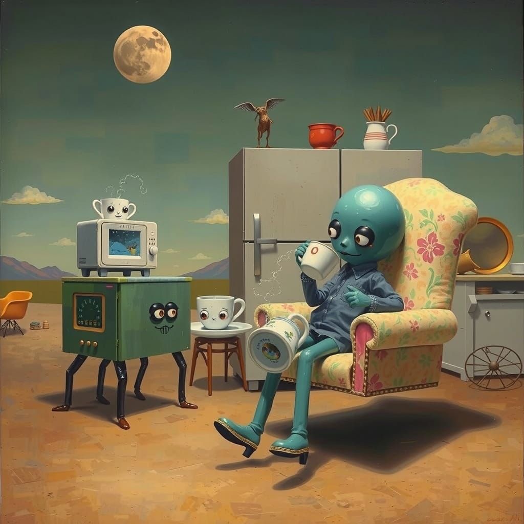 Surreal Dreamscape Kitchen Scene in the Style of Salvador Da...
