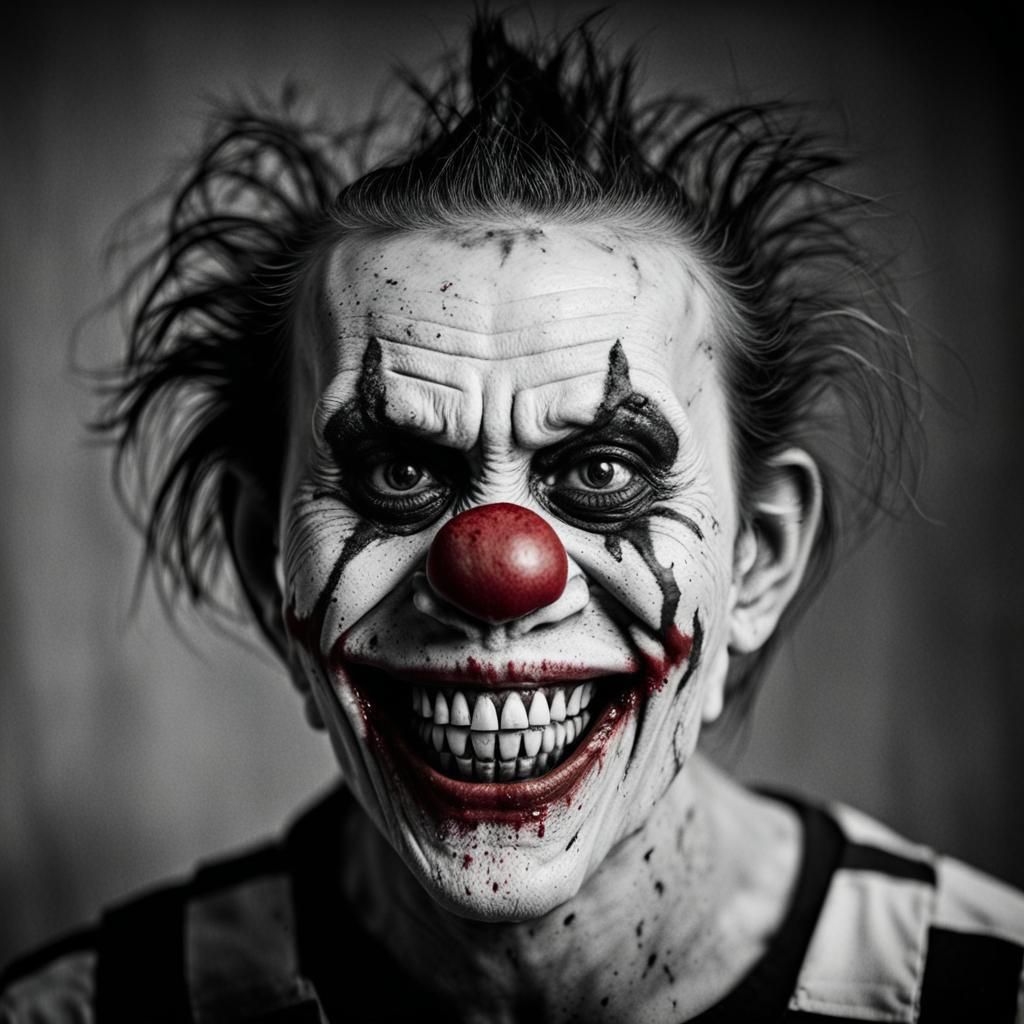 Zombie Monkey Clown Maniacal Mugshot in Gritty Portrait Styl...
