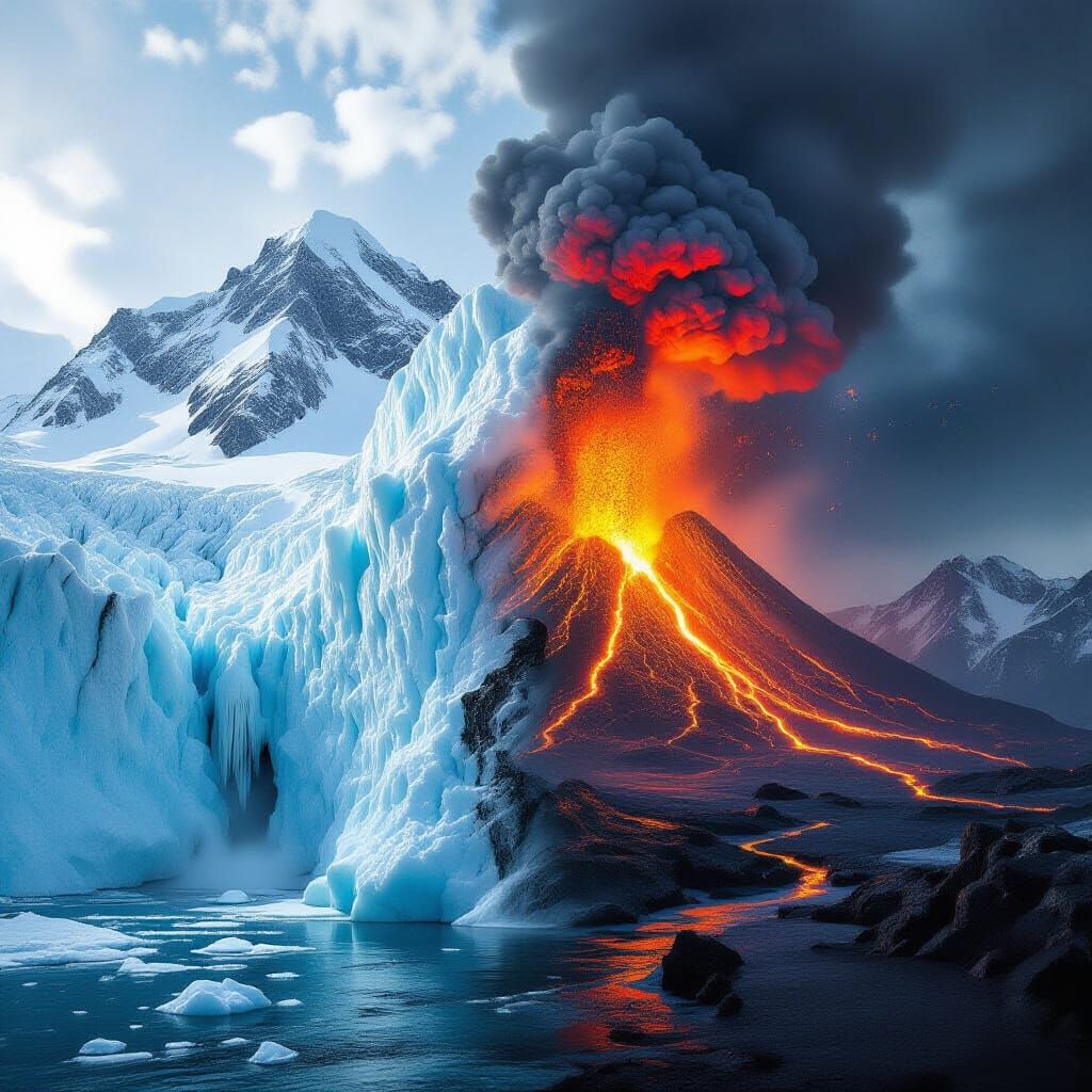 Nature's Extremes: Glacier and Volcano