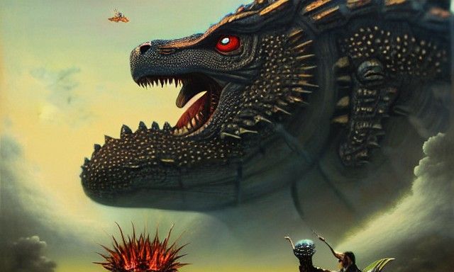 Godzilla and Mothra Ukiyo-e Matte Painting