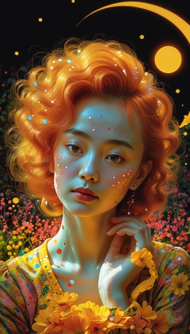 Elegant Lady in Garden, Digital Portrait Art