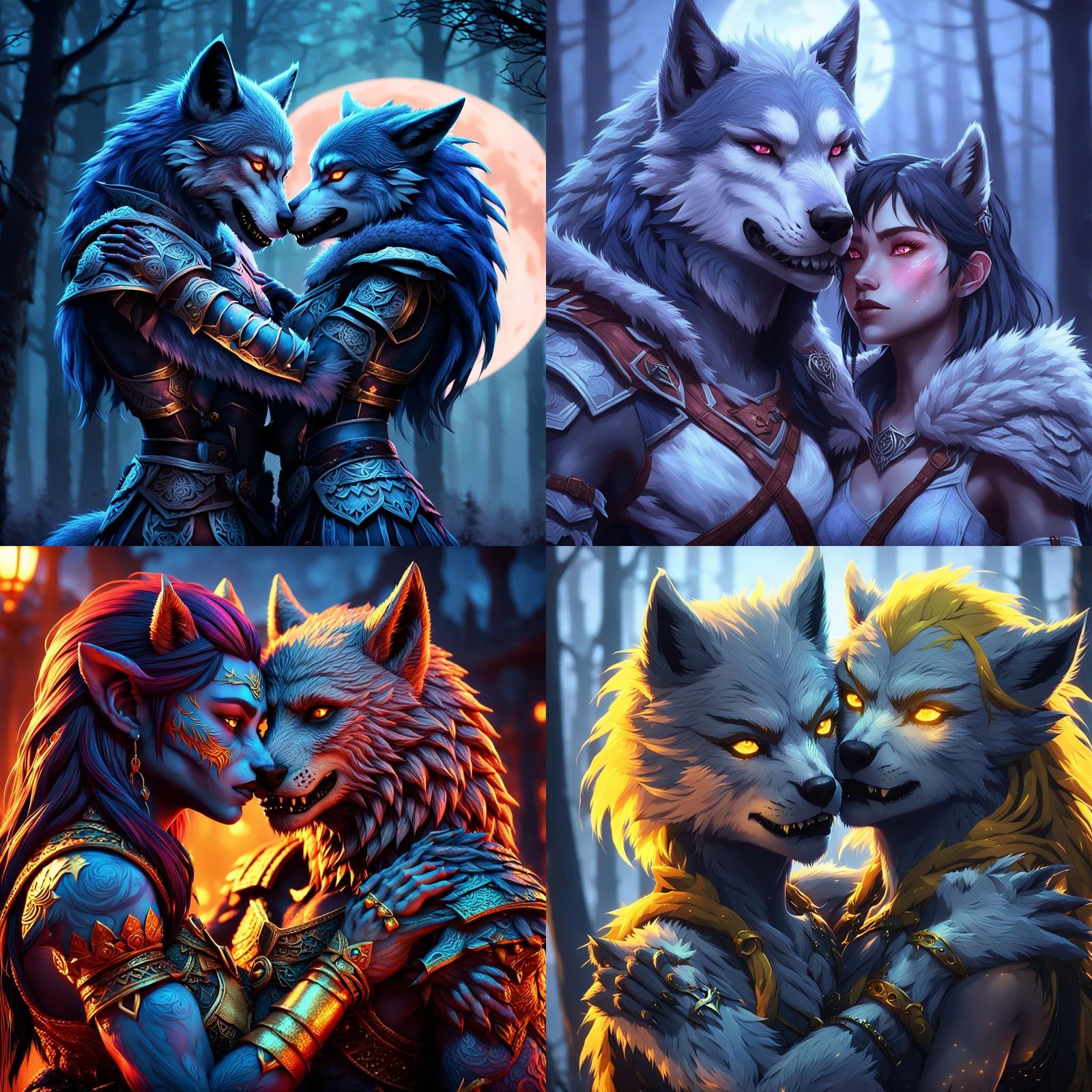 Female Werewolf Lovers as Anime Warriors