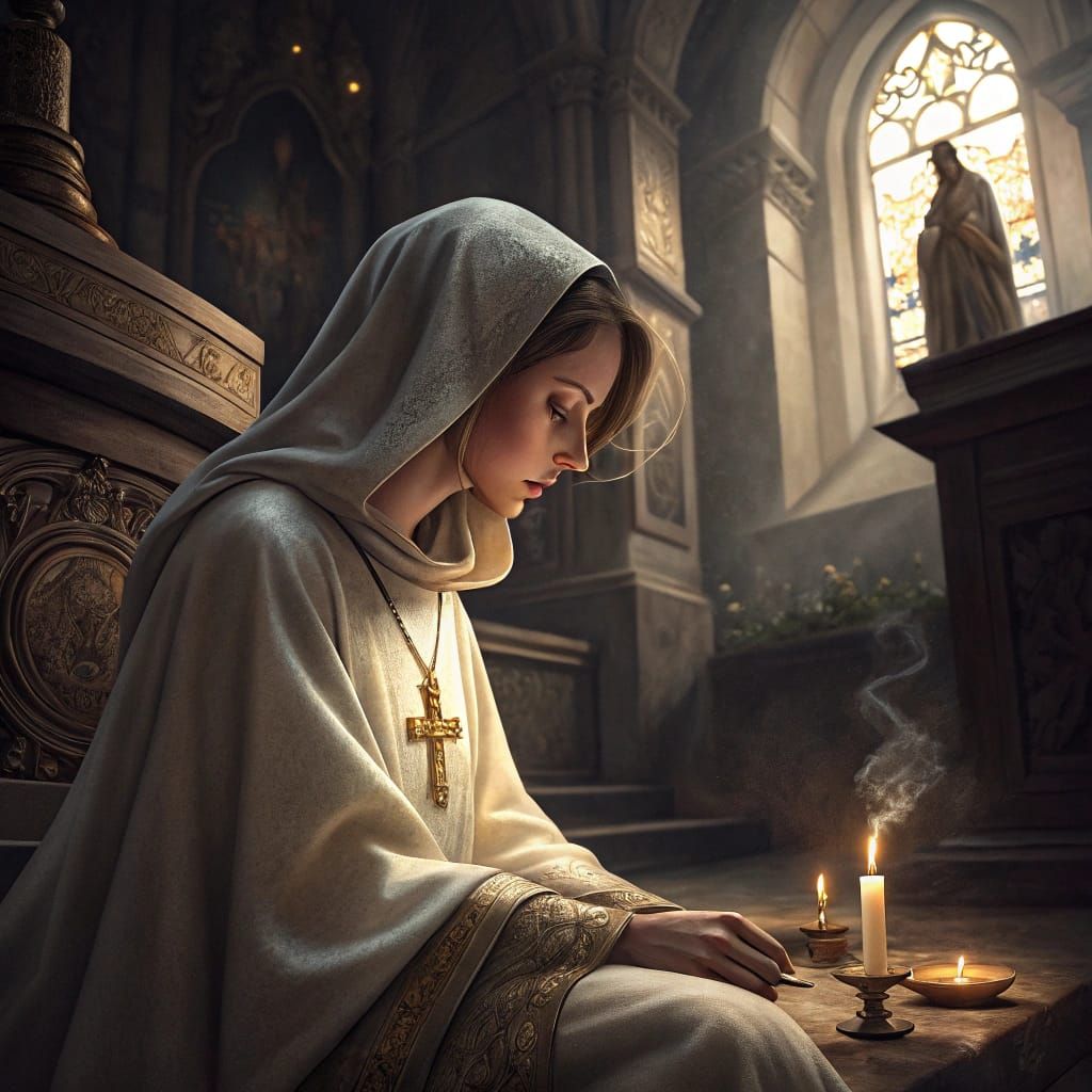 A Devout Woman in Baroque-Inspired Church