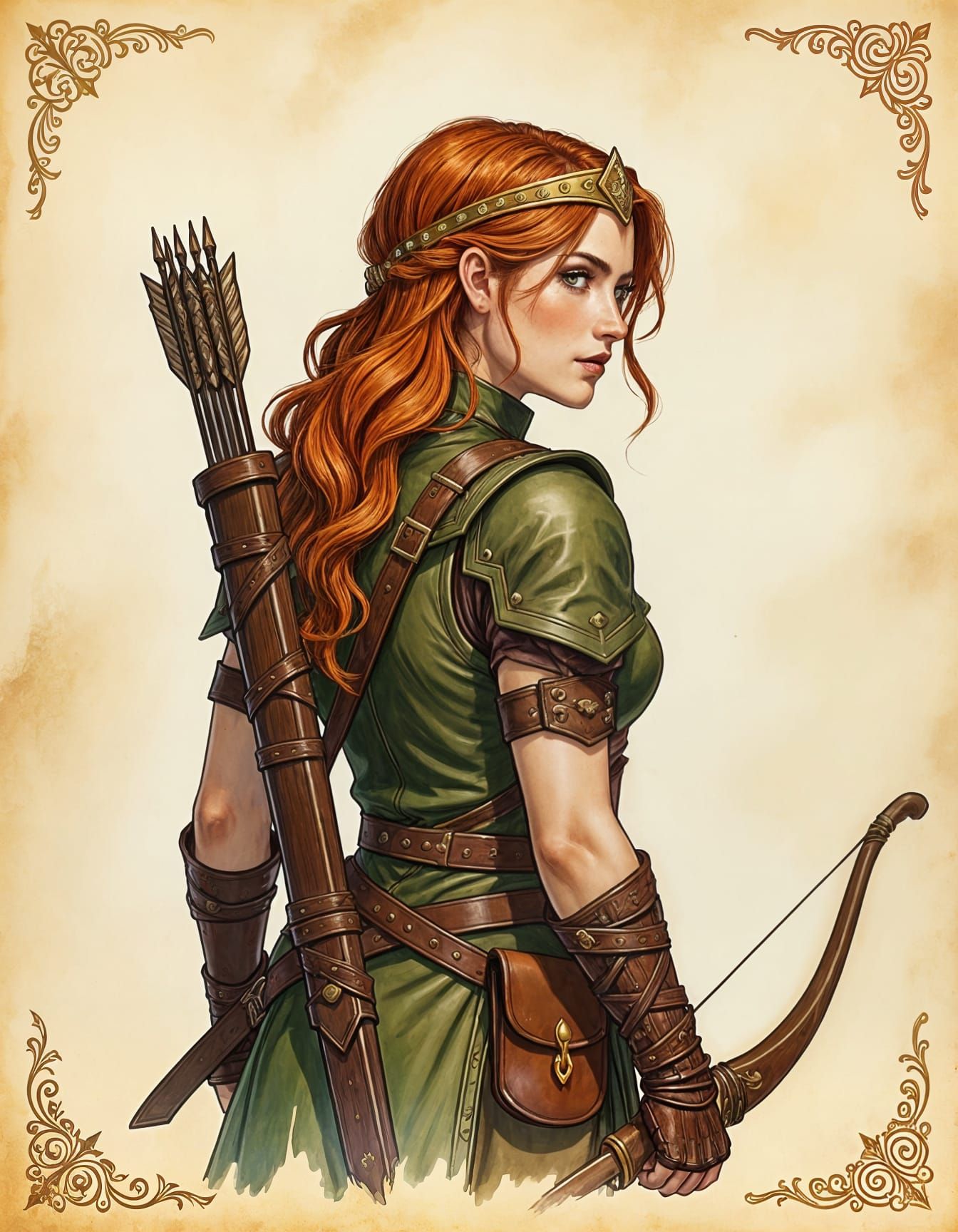 Female Ranger in Leather Armor with Circlet, D&D Style