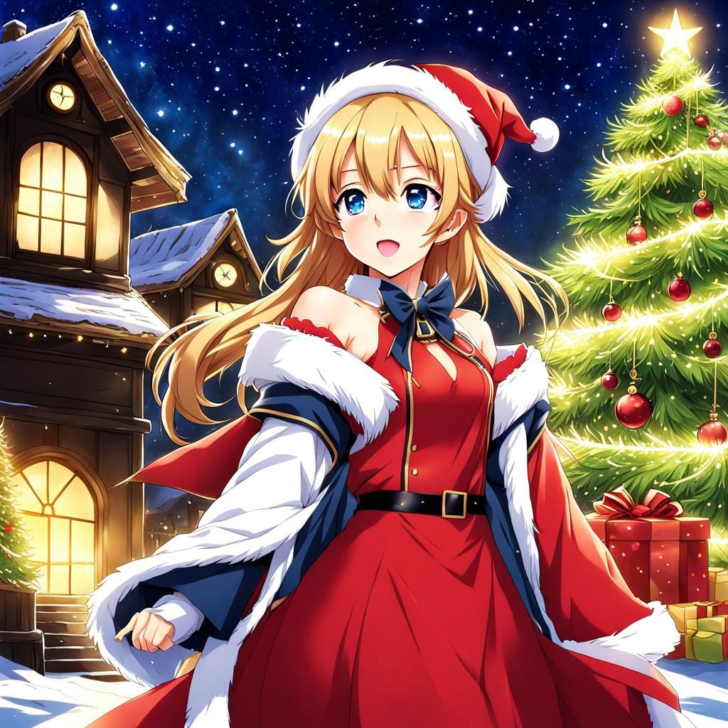 Festive Owl Wishes Merry Christmas in Anime Style