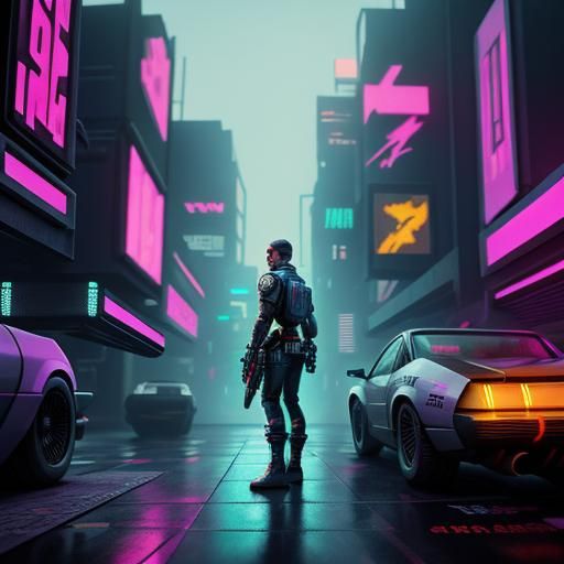 8-bit Cyberpunk Game Scene with Neon Lights