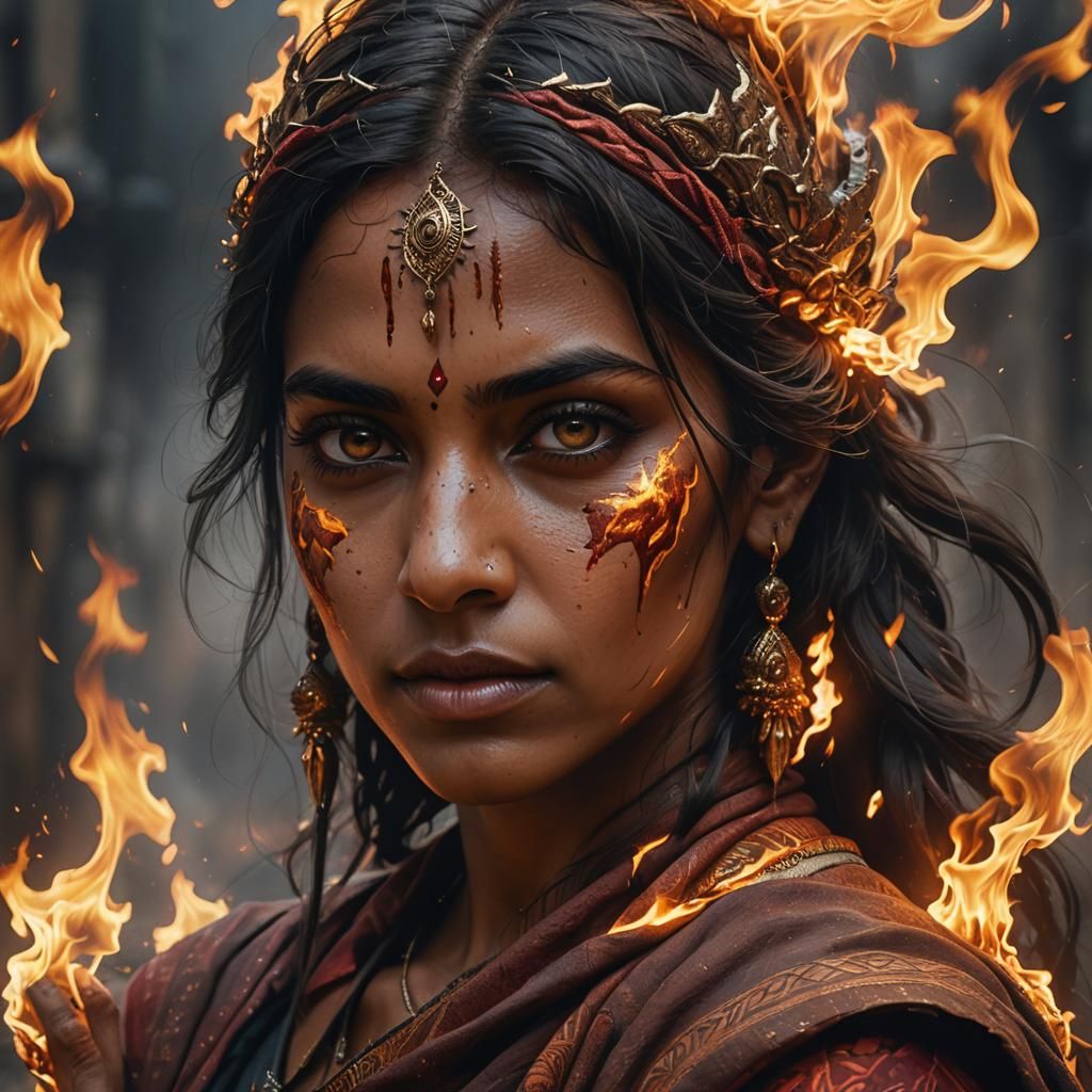 Fiery Portrait of Beautiful Indian Girl