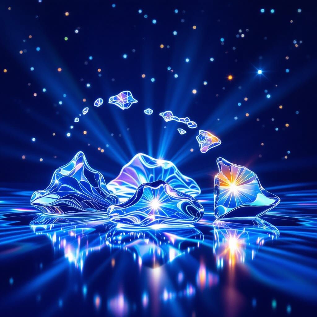 Glass Hawaii Islands in Cosmic Starry Void